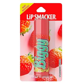 Lip Smacker Biggy Lip Balm, Nostalgic Flavor, Ultra-Moisturizing & Hydrating, Clear Glossy Finish, Fun & Collectible Gift for All Ages - Strawberry