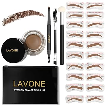 LAVONE Kit de sellos de cejas, lápiz de cejas impermeable, pomada