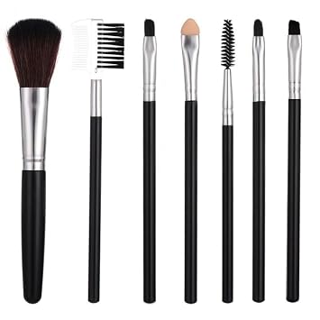 7 Makeup Brush Set, Professional Foundation Brush & Brush for Makeup Looks, Black handle, silver ferrule, new 7-piece brush set