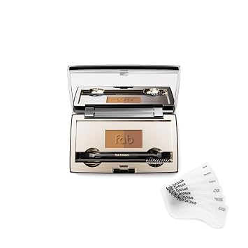 Fab Brows Duo - Kit de plantillas para cejas con espejo compacto en polvo y moldeador de cejas, kit de maquillaje de cejas impermeable, paleta de contorno, cosméticos para cejas, (marrón claro/mediano)