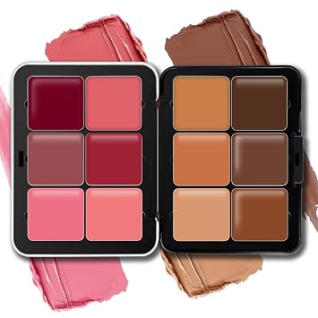 HOSAILY Paleta de rubor y corrector en crema, 12 colores, de larga duración, a prueba de manchas, acabado mate mezclable, maquillaje facial (02)