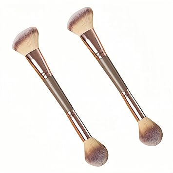 Brocha de maquillaje 2 en 1 de doble punta para base, corrector y polvo, cerdas sintéticas suaves, no se desprende, apto para viajes, mezcla y contorno (marrón), juego de brochas de maquillaje de