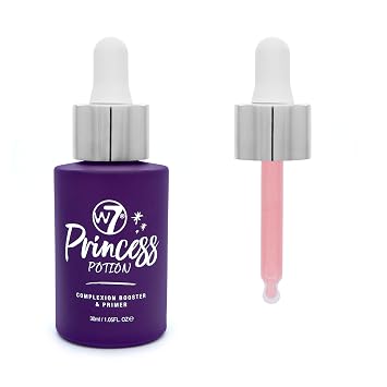 W7 Princess Potion - Gotas de imprimación facial, fórmula de imprimación de base de maquillaje púrpura para una piel impecable y brillante, maquillaje vegano