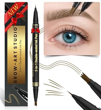 iMethod Lápiz de microblading para cejas - Lápiz para cejas 2 en 1 de doble punta con aplicador de punta de micro-horquilla de 3 puntas y punta de cepillo precisa para crear cejas de aspecto natural