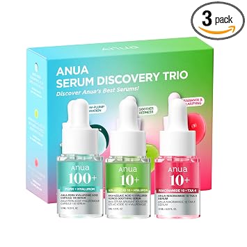 Kit de viaje de tamaño mini de suero facial Anua Discovery Trio, con ácido hialurónico, niacinamida y ácido azelaico, set de regalo hidratante y calmante para mujeres, set de cuidado de la piel