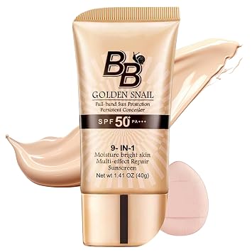 BB Cream - Hidratante tintado con SPF 50, 9 en 1 BB Cream protector solar corrector de protección solar, base de cobertura completa humectante tintado para toda la piel, sin aceite, claro (#01 color natural, con 1 soplo)