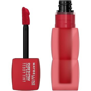 MAYBELLINE Super Stay Teddy Lip Tint, lápiz labial mate de larga duración para hasta 12 horas de uso, Tomato Girl, 1 unidad