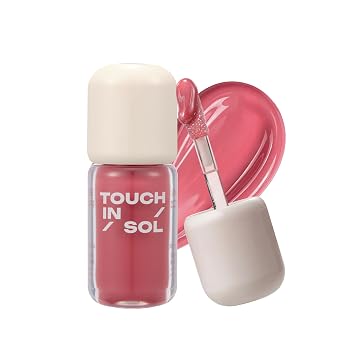 TOUCH IN SOL Glassy Color Lip - Brillo de aceite hidratante para labios, tinte hidratante, brillo no pegajoso, color construible, ligero y cómodo, maquillaje coreano (amor puro (rosa suave))