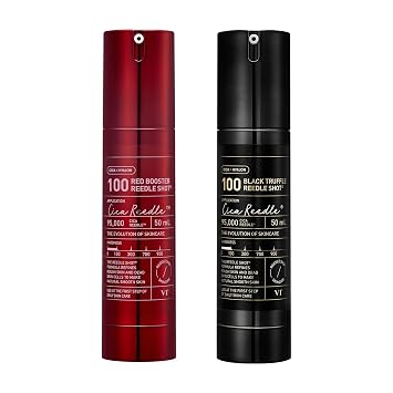 VT COSMETICS Red Booster Reedle Shot 100 y Black Truffle Reedle Shot 100, suero de microagujas de especias, suero de exosoma para piel suave y cristalina, refuerzo de la piel coreana