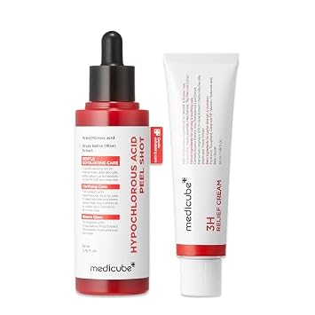 medicube Clear & Calm Skin Duo: Disparo de cáscara de ácido hipocloroso y crema de alivio 3H | Suero exfoliante suave para células muertas de la piel y calma con hidratante calmante diario | Para una piel más clara y suave