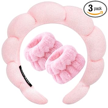 Zkptops - Diadema de spa para lavarse la cara, esponja para el cuidado de la piel, diadema de burbujas para mujeres y niñas, accesorios antideslizantes para cabello grueso y fino (rosado)