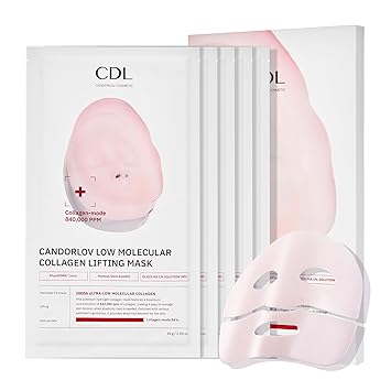 CANDORLOV Máscara facial de elevación de colágeno durante la noche, 5 hojas, mascarilla coreana de hidrogel profundo para piel de vidrio, antienvejecimiento con PDRN