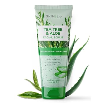 Skin 2.0 Exfoliante Esfoliante de Árbol de Té y Aloe - Dermatológicamente Testeado, Limpiador Multitarea, Limpia la Piel - Antienvejecimiento, Belleza Natural, Sin Crueldad, Cuidado de la Piel Coreano