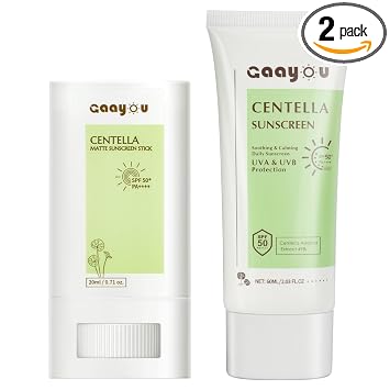 Protector solar en barra SPF PA50++++ Centella Protector solar coreano Protector solar facial hidratante calmante Mate Palo solar para cara y cuerpo Piel sensible grasa no grasa, sin yeso blanco