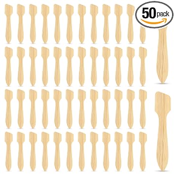 Espátulas cosméticas de bambú (paquete de 50) - Espátula biodegradable para cremas, cuidado de la piel y manualidades | Suministros esenciales de esteticista | Aplicador de maquillaje ecológico para loción y uso facial | Natural sin BPA