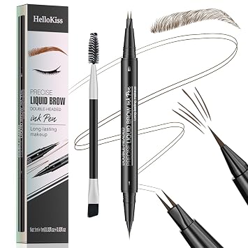 Lápiz de cejas Microblading, delineador líquido 2 en 1 de doble punta con 2 puntas y punta de pincel precisa, lápiz de ojos para cejas naturales impermeables y duraderas (marrón)