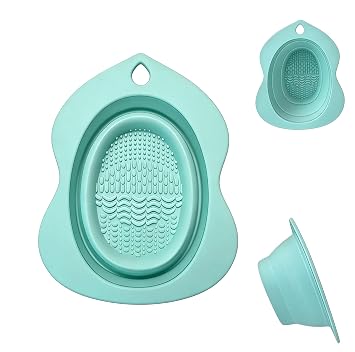 Portátil Silicona Maquillaje Cepillo Limpiador Bowl Plegable Limpieza Mat- Cepillos Esponjas y Puffs (verde)