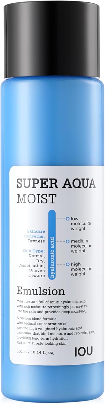 WELCOS IOU Super Aqua Emulsión húmeda | Hidratación intensiva para una hidratación duradera | Calmante y nutritiva con ácido hialurónico | Bomba hidratante | Cuidado de la piel coreano | 10.1 fl oz / 10.14 onzas líquidas