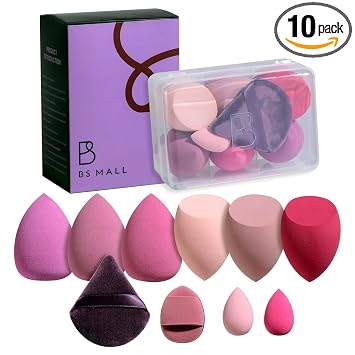 Esponjas de maquillaje BS-MALL10 piezas premium para base – Juego de esponjas de mezcla de maquillaje con dedos y triángulos para uso multiusos, esencial de viaje y maquillaje diario con estuche