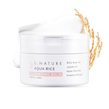 S.NATURE AQUA - Bálsamo limpiador de arroz, removedor de maquillaje coreano, vegano, limpiador facial y bálsamo de limpieza, agua de arroz y aceite de salvado de arroz a base de todo tipo de piel (3.04 fl oz)