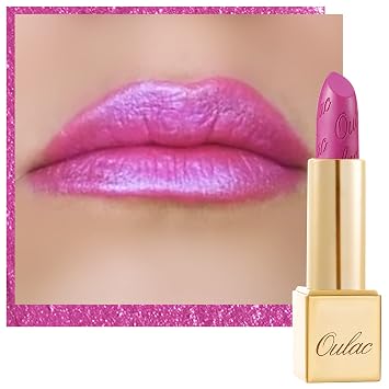 Oulac Lápiz labial rosa para mujeres con brillo metálico 3D en ligereza, fórmula hidratante, color de labios de alto impacto, maquillaje de labios de cobertura completa, Regalos de Navidad para