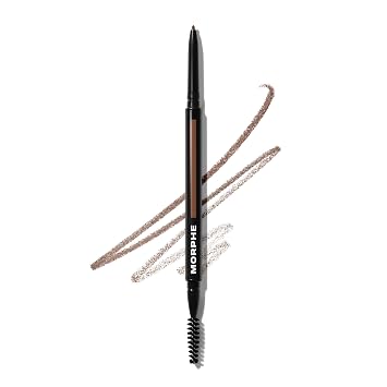Morphe Lápiz micro doble para cejas, lápiz de cejas de doble punta con una punta retráctil, ultra precisa, puntiaguda, rica pigmentación, suave deslizamiento y fórmula de cera de larga duración, color