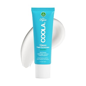 COOLA Loción de protección solar facial orgánica SPF 30, protección solar probada por dermatólogos, cuidado de la piel para protección diaria, vegano y sin gluten, pepino, 1.7 onzas líquidas