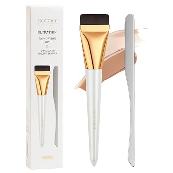 docolor Juego de brochas de base plana y espátula de maquillaje, pinceles de base líquida fina, brocha de espátula de doble filo, brocha de base coreana para mezclar, crema, pincel de maquillaje fino