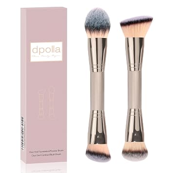 Dpolla, brochas de maquillaje para base, 2 unidades, brochas de maquillaje premium de doble punta (brochas para base, polvo, colorete y contorno) para pulir líquido, crema, polvo, brocha facial para