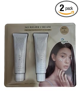 Crema de alivio 345 | Hidratante para recuperación calmante y cuidado de manchas con PDRN y niacinamida | Cuidado de la piel vegano coreano para todo tipo de piel, 1.69 onzas líquidas, paquete de 2