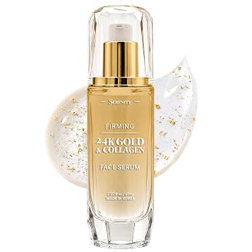 Serenity Dew - Suero facial de oro de 24 quilates y colágeno, probado por dermatólogos, cuidado de la piel coreano antienvejecimiento, calma, hidrata y reafirma la piel, fórmula vegana de belleza limpia, 2.3 fl oz