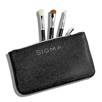 Sigma Beauty Glam'n Go - Juego de brochas para ojos, cepillo de maquillaje, 3 pinceles con bolsa