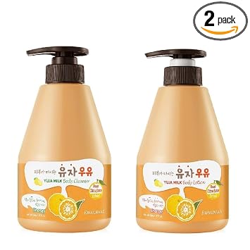 Kwailnara Yuja Milk - Set de jabón corporal y loción (19.75 onzas cada uno), 2 piezas coreanas para el cuidado de la piel para una piel radiante y refrescante | Proteína de leche, jalea real y extracto de Yuja de vitamina C iluminante | Sin parabenos