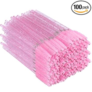 G2PLUS 100 Piezas Cepillos de Rímel para Pestañas, Cepillos Desechables para Pestañas, Varitas de Rímel de Cristal, Kits de Maquillaje para Extensiones de Pestañas y Cejas (Rosa)