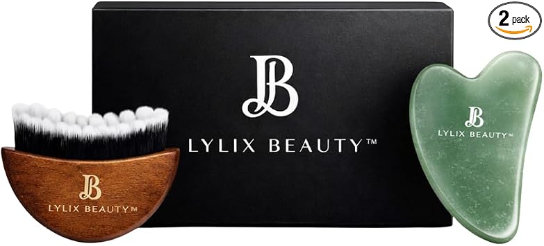 Juego de cepillo linfático para contorno facial y jade Gua Sha para cara, mandíbula y cuello