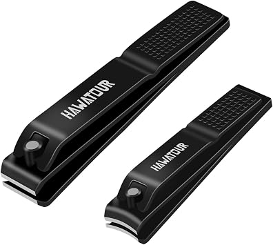 HAWATOUR Juego de cortaúñas con estuche de hojalata visible, color negro