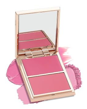 2 Color Face Blush Palette, Rose Pink Blush Cream Blusher Powder for Cheeks