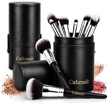 Juego de brochas de maquillaje con estuche, cerdas sintéticas, mango de