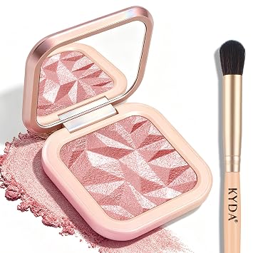 KYDA Paleta de resaltadores rosados, paleta iluminadora facial de alto brillo, acabado brillante natural, polvo horneado suave con brillo perlado, resaltador brillante duradero, maquillaje de rubor rosa