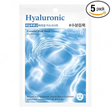 Mascarilla hidratante coreana con ácido hialurónico, máscara facial esencia para piel seca, paquete de 5