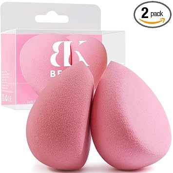 BEAKEY Makeup Sponge Set of 2, Flat Duo Patented Pink Beauty Sponges