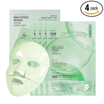 VT COSMETICS Reti-A Reedle Shot 100 Máscara de hidrogel de 2 pasos, 4ea | 34.5g per mask, Intensive Tightening, Exosome Retinol, Overnight Melting Mask, Ideal for Retinol Beginners
