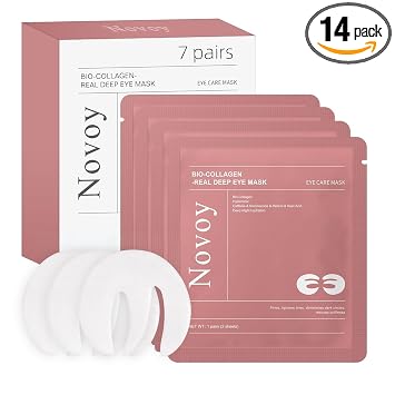 Novoy - 7 pares de parches de ojos profundos de bio-colágeno – 6 en 1 retinol durante la noche parches para ojeras, hinchazón y arrugas | 2% de cafeína+hialurónico+niacinamida, popular máscara de ojos coreana – rosa