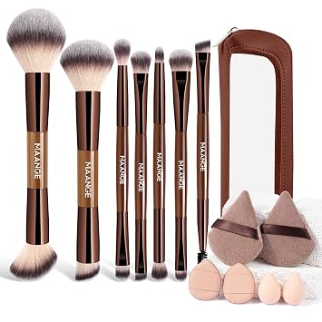 7 brochas de maquillaje de base con esponja de maquillaje y estuche de