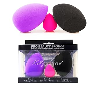 Kelly's Secret Cosmetics - Batidora de esponja de belleza, sin látex, hipoalergénica, multiusos, fundación, colorete, corrector de ojos, rostro, polvo, crema, cosméticos, esponjas de maquillaje de belleza (paquete de 3)