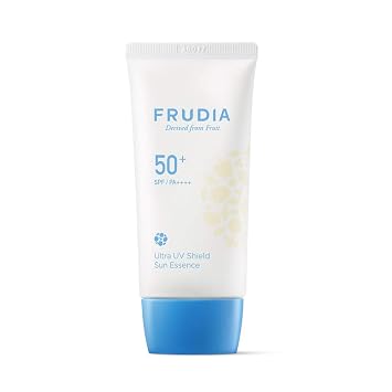 WELCOS FRUDIA Sun Block Day Cream Essence SPF | Crema facial hidratante orgánica vegana para piel seca | Loción de protección solar hidratante de día para mujeres, cuidado de la piel coreana, 1.76 onzas líquidas
