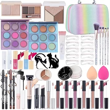 Kits de maquillaje para niñas y adolescentes, set de regalo de maquillaje para mujeres con paletas de sombras, brochas, brillo labial, kit de maquillaje de viaje para principiantes (C0912)