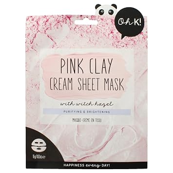Oh K! Máscara de hoja de crema - Arcilla rosa - Hoja de mascarilla coreana - Productos para el cuidado de la piel facial - Cuidado de la piel coreano limpio - Hojas faciales hidratantes - 1 unidad