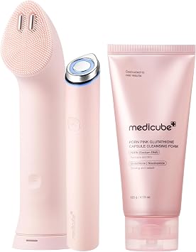 medicube Mini Booster Pro Plus Pink Cleansing Duo Set: Mini Booster Pro Cleansing Device Pink y PDRN Capsule Foam Cleanser | Poros, maquillaje, cuidado excesivo de sebo | Rutina de limpieza profunda