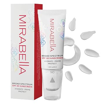 MIRABELLA - Imprimación facial Hydrate Prime Protect con SPF 30, rodillo protector solar hidratante SPF que desafía la edad, esencial para el cuidado de la piel con ácido hialurónico, aplicador de